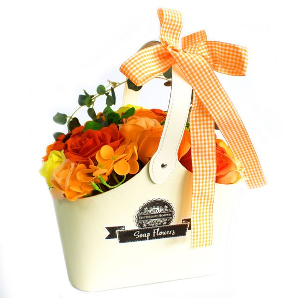 Basket Soap Flower Bouquet - Orange