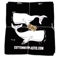 Lrg Black 8oz Cotton Bag 38x42cm - WHALES - WHITE