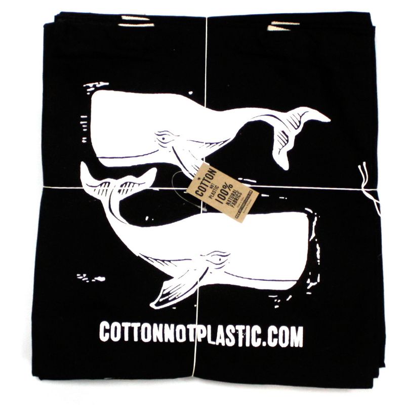 Lrg Black 8oz Cotton Bag 38x42cm - WHALES - WHITE