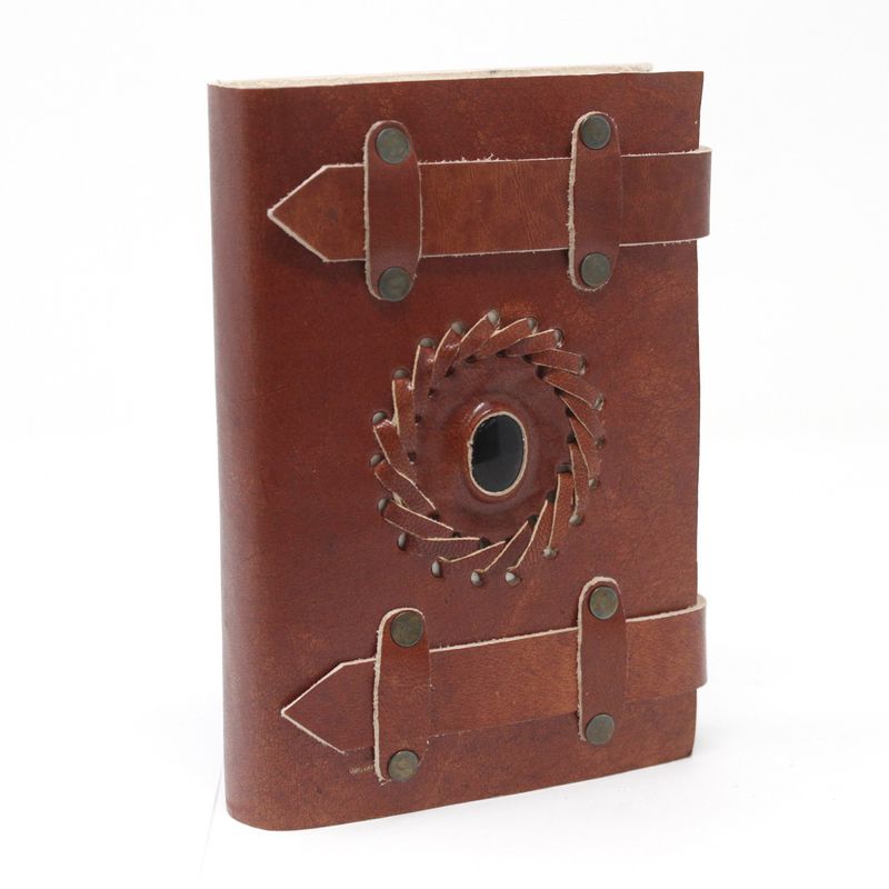Leather Black Onyx with Belts Notebook (15X10cm)