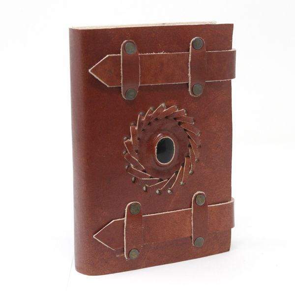 Leather Black Onyx with Belts Notebook (15X10cm)