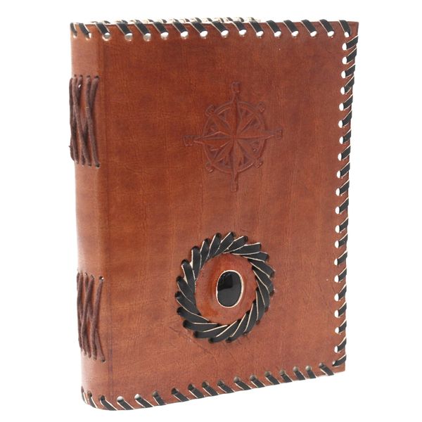Leather Black onyx & Compas Notebook (17x12 cm)
