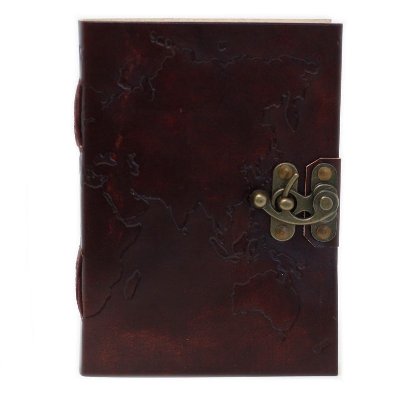 Leather World Map Notebook (18x13 cm)