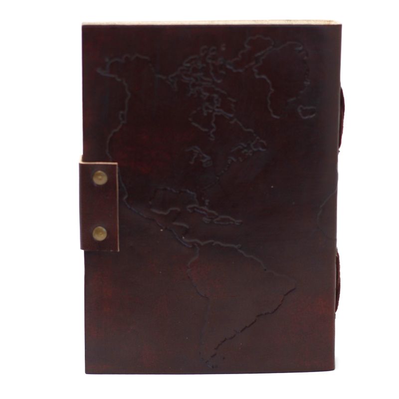 Leather World Map Notebook (18x13 cm)