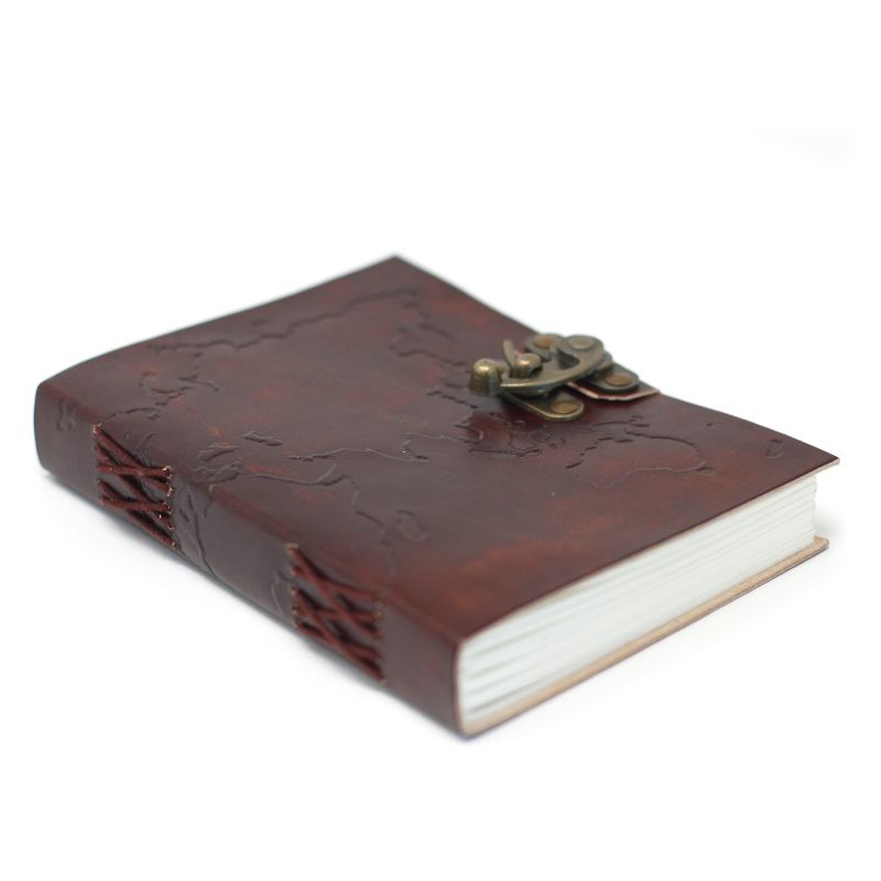 Leather World Map Notebook (18x13 cm)