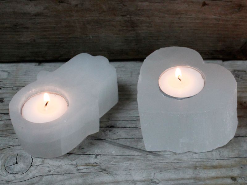 Selenite Hamsa Candle Holder 