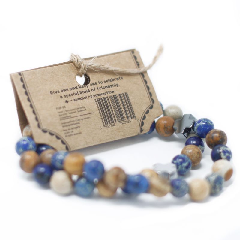 Set of 2 Gemstones Friendship Bracelets - Protection - Dalmation Jasper & Yellow Agate
