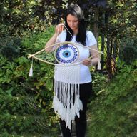 Protection Dream Catcher - Lrg Macrame Evil Eye White/ Blue/Grey