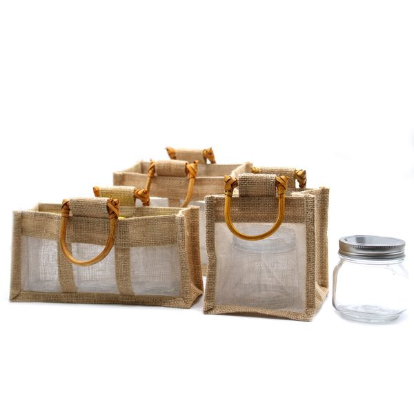 Pure Jute and Cotton Window Gift Bag - One Jar 'Natural'