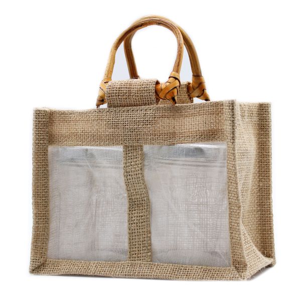 Pure Jute and Cotton Window Gift Bag - Two Jars 'Natural'