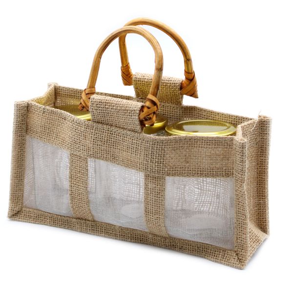 Pure Jute and Cotton Window Gift Bag - Three Jars 'Natural'