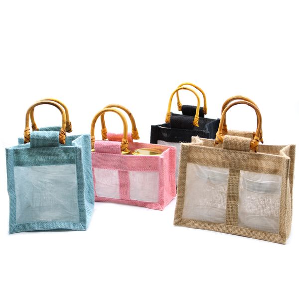 Pure Jute and Cotton Window Gift Bag - One Jar 'Teal'