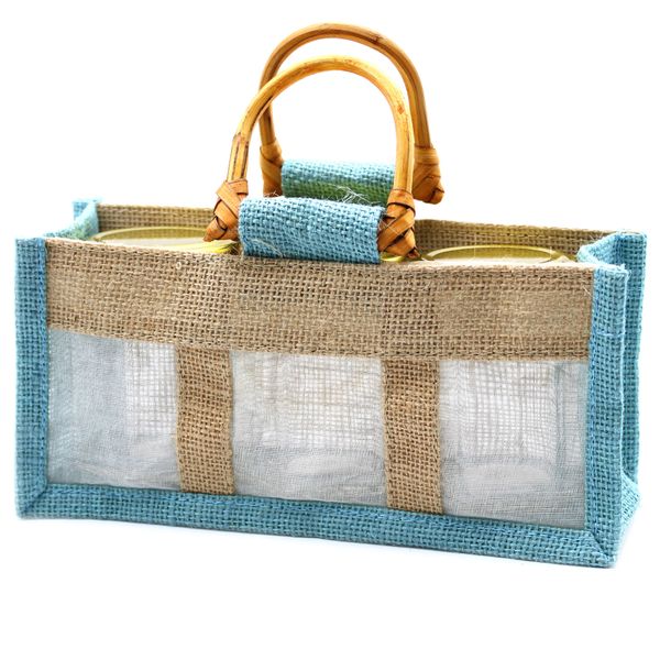 Pure Jute and Cotton Window Gift Bag - Three Jars 'Teal'