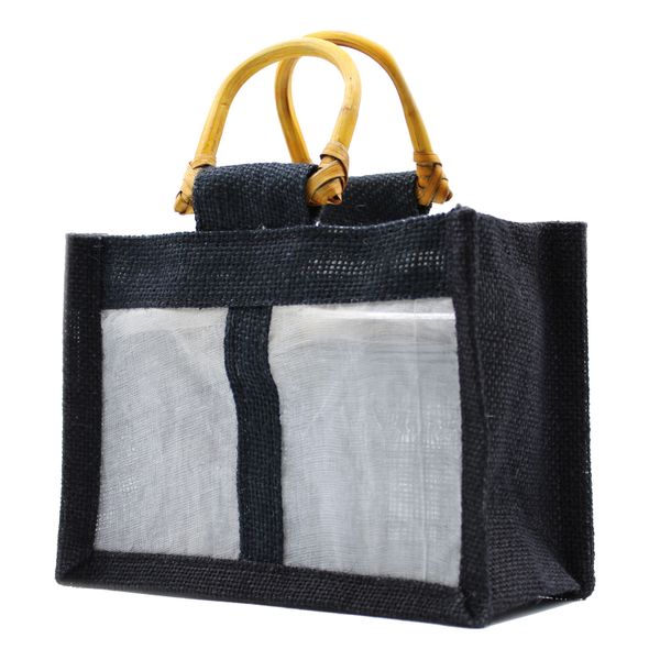 Pure Jute and Cotton Window Gift Bag - Two Jars 'Black'