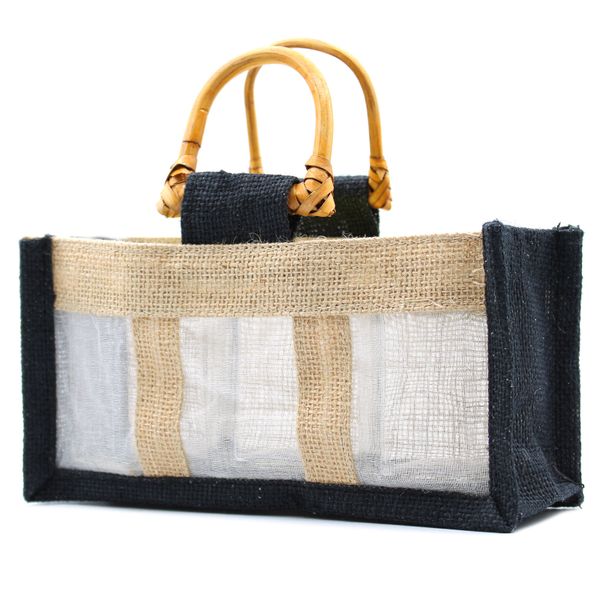 Pure Jute and Cotton Window Gift Bag - Three Jars 'Black'