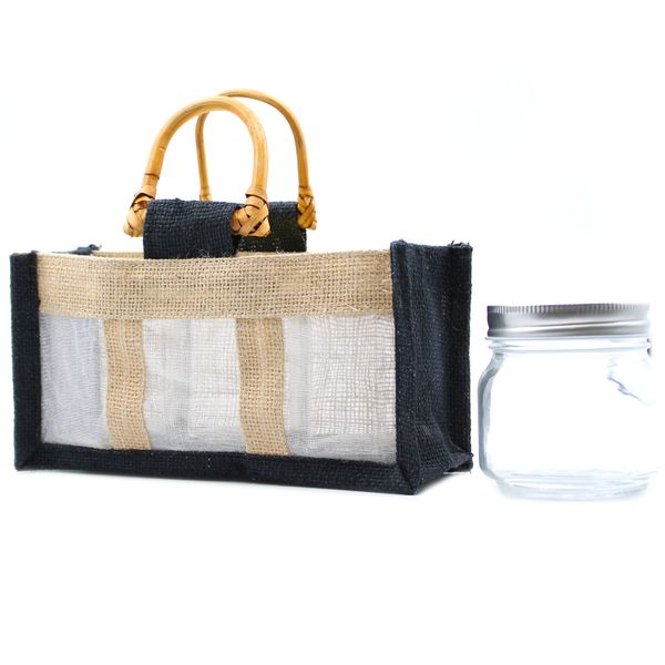 Pure Jute and Cotton Window Gift Bag - Three Jars 'Black'