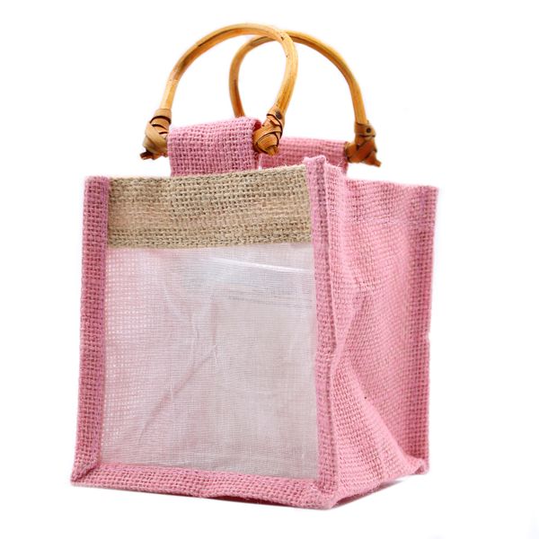 Pure Jute and Cotton Window Gift Bag - One Jar 'Rose/Natural'
