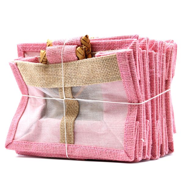 Pure Jute and Cotton Window Gift Bag - Two Jars 'Rose/Natural'