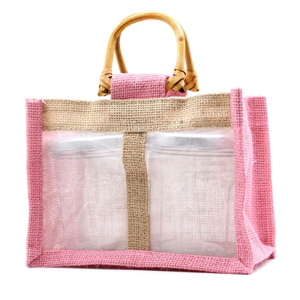 Pure Jute and Cotton Window Gift Bag - Two Jars 'Rose/Natural'