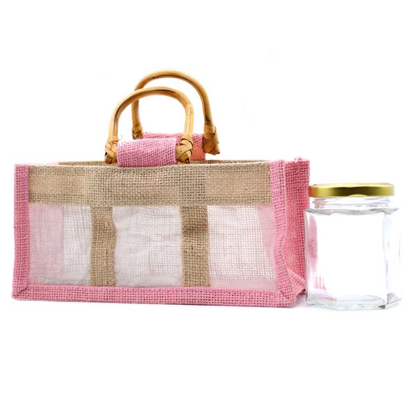 Pure Jute and Cotton Window Gift Bag - Three Jars 'Rose/Natural'