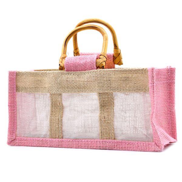 Pure Jute and Cotton Window Gift Bag - Three Jars 'Rose/Natural'