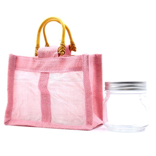 Pure Jute and Cotton Window Gift Bag - Two Jars 'Rose'