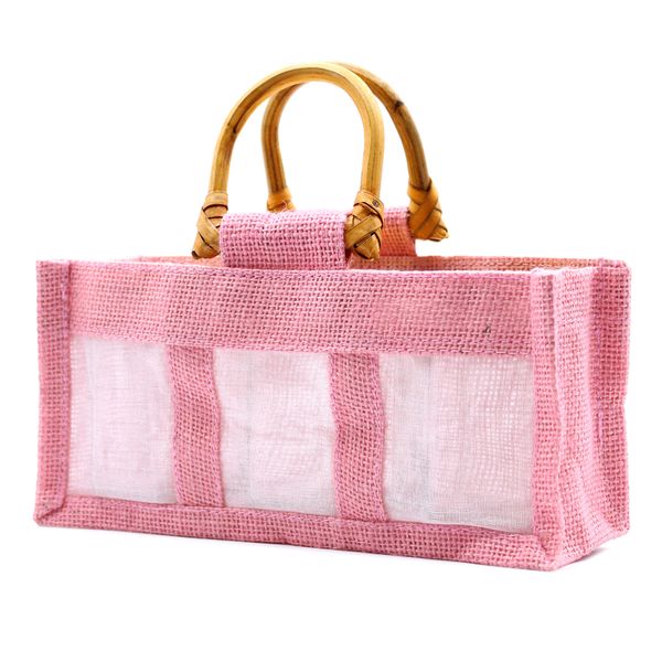 Pure Jute and Cotton Window Gift Bag - Three Jars 'Rose'