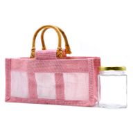 Pure Jute and Cotton Window Gift Bag  - Three Jars 'Rose'