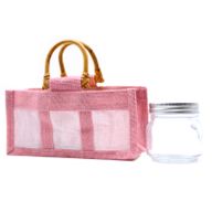 Pure Jute and Cotton Window Gift Bag  - Three Jars 'Rose'