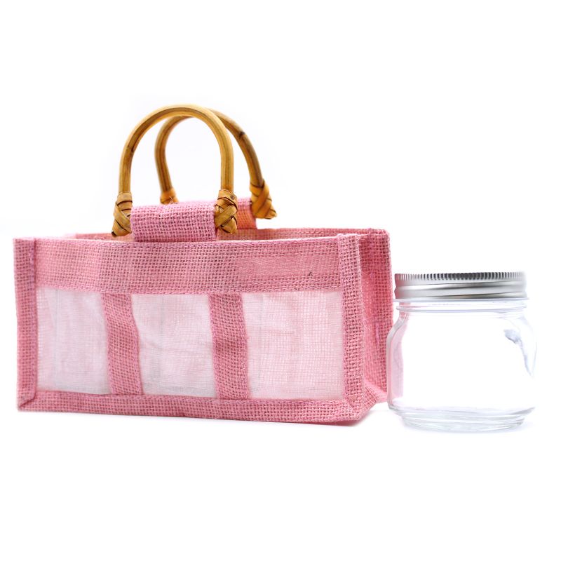 Pure Jute and Cotton Window Gift Bag  - Three Jars 'Rose'