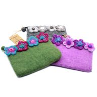 Natural Felt Zipper Pouch (asst) - Four Flowers