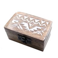 White Washed Wooden Box - 3x1.5 Pill Box Slavic Design