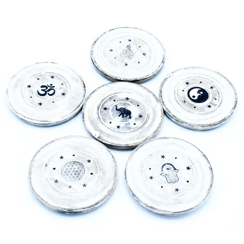 White Washed Incense Holder - Cone and Incense Disc
