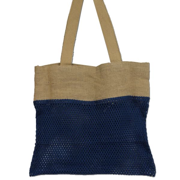 Pure Soft Jute and Cottong Mesh Bag - Denim