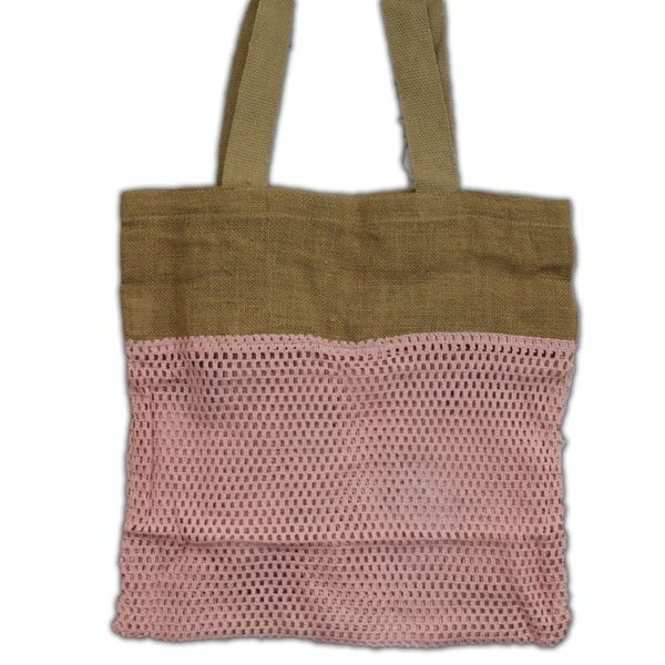 Pure Soft Jute and Cottong Mesh Bag - Rose