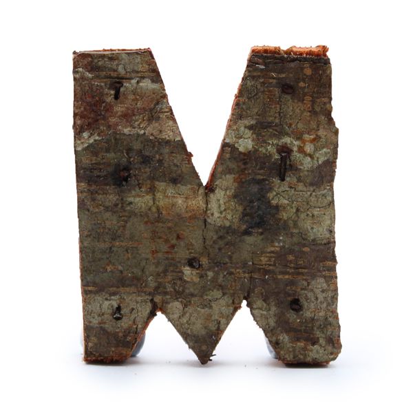 Rustic Bark Letter   - "M" (12) - Small 7cm