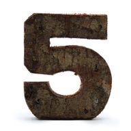 Rustic Bark Number - "5" (12) - Small 7cm