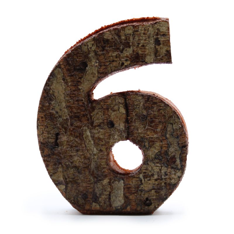 Rustic Bark Number - "6" (12) - Small 7cm