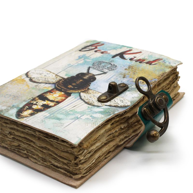 Leather "Bee Kind" Deckle-edge Notebook (18x13 cm)