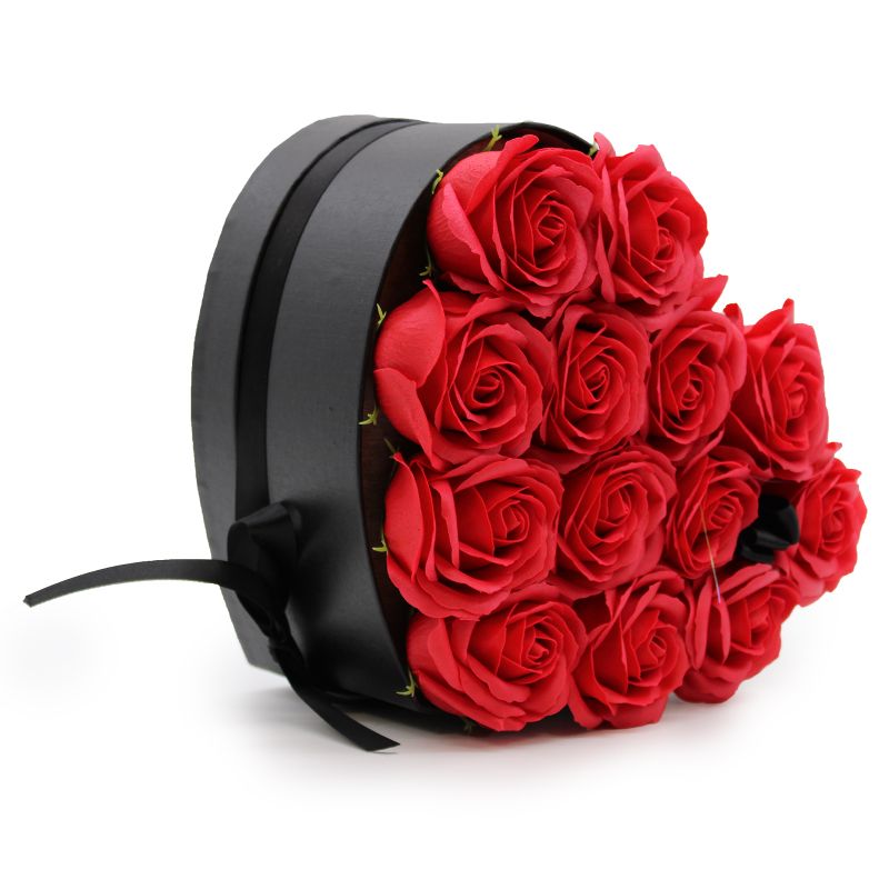 Soap Flower Bouquet - 13 Red Roses - Heart