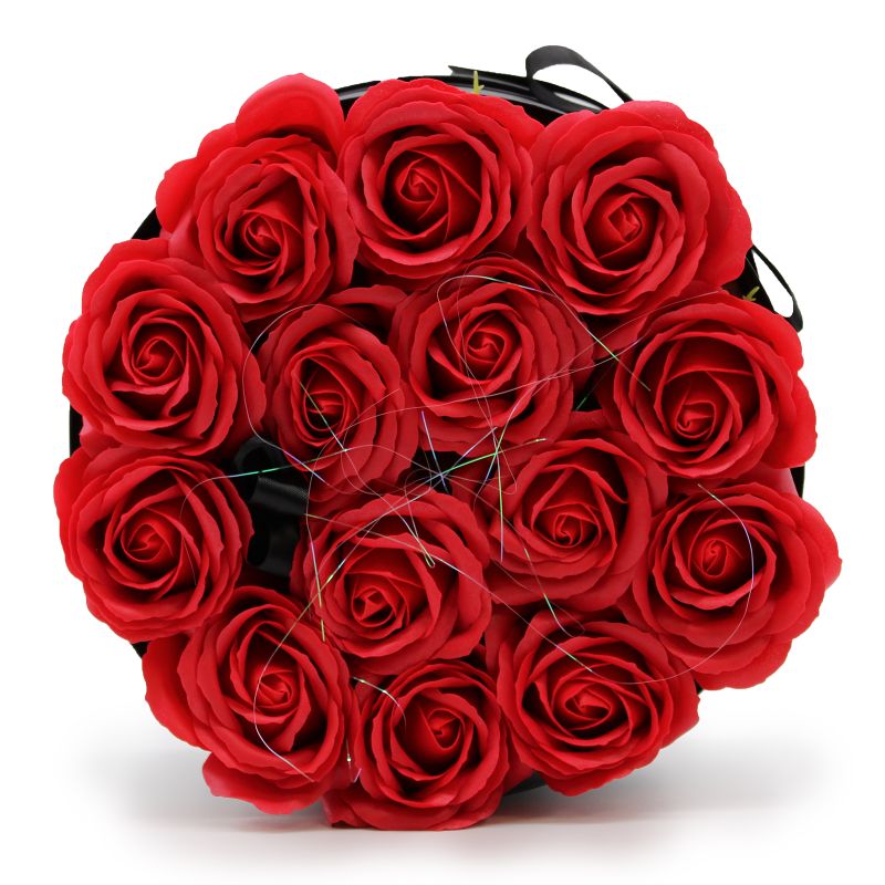 Soap Flower Bouquet - 14 Red Roses - Round