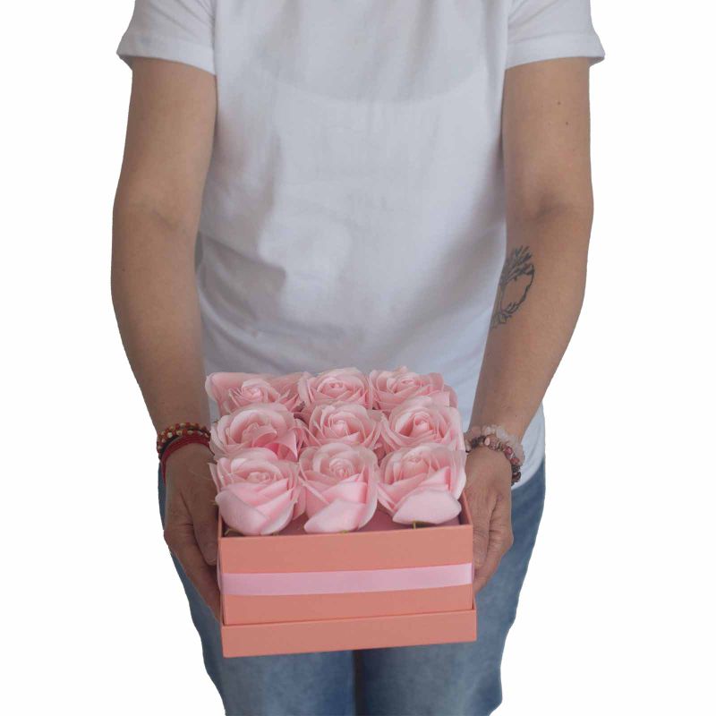 Soap Flower Bouquet - 9 Pink Roses - Square