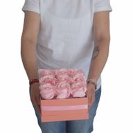 Soap Flower Bouquet - 9 Pink Roses - Square