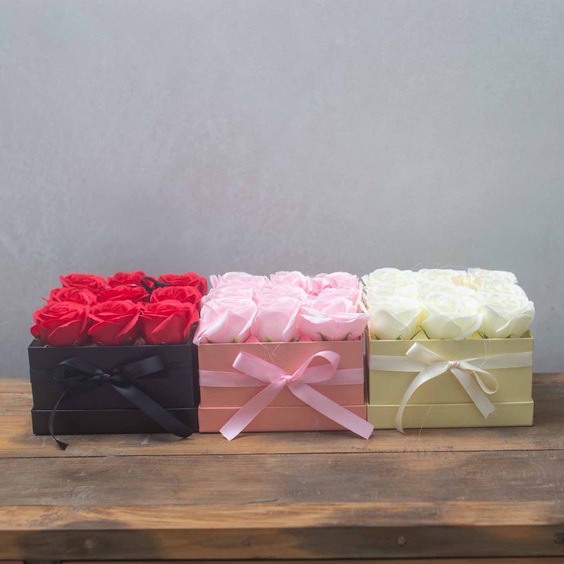 Soap Flower Bouquet - 9 Pink Roses - Square