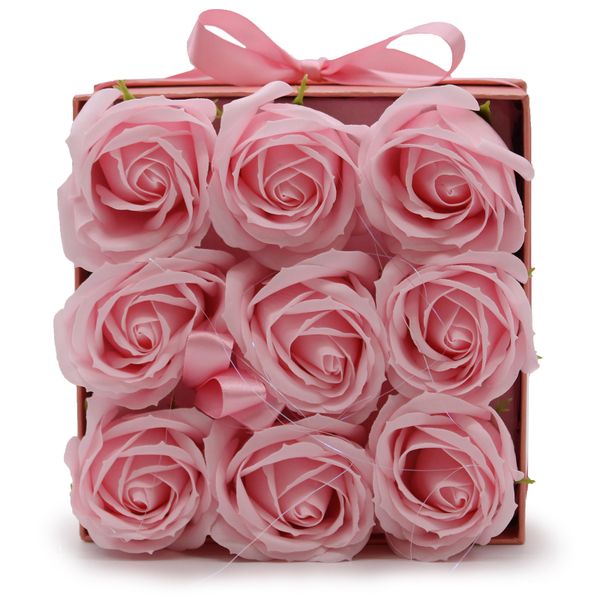 Soap Flower Bouquet - 9 Pink Roses - Square