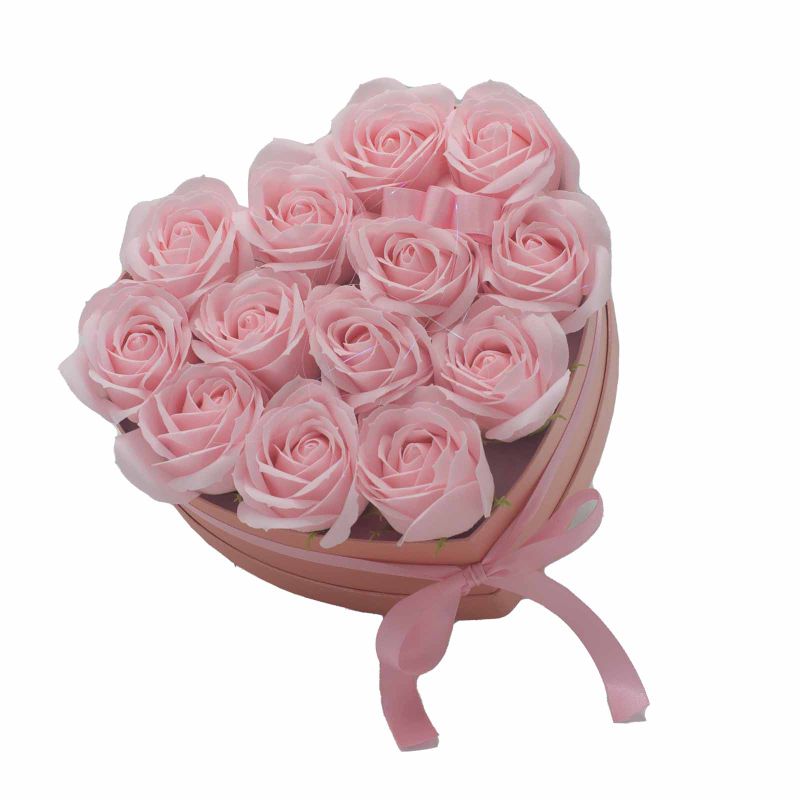 Soap Flower Bouquet - 13 Pink Roses - Heart