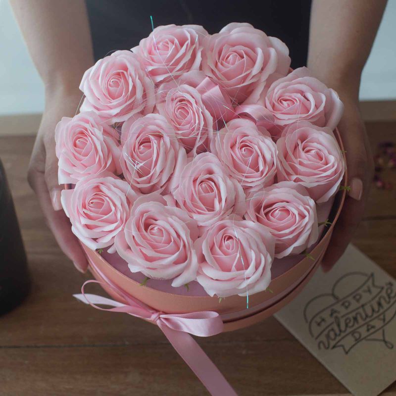 Soap Flower Bouquet - 13 Pink Roses - Heart