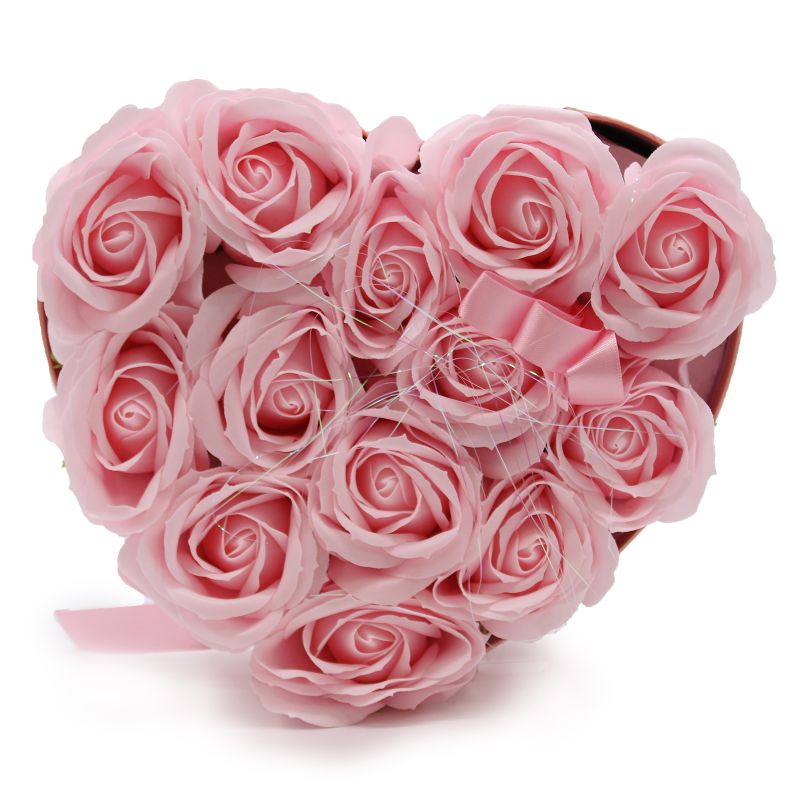 Soap Flower Bouquet - 13 Pink Roses - Heart