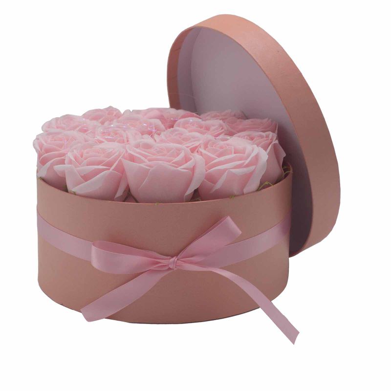 Soap Flower Bouquet - 14 Pink Roses - Round