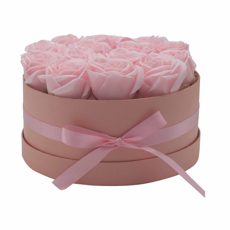 Soap Flower Bouquet - 14 Pink Roses - Round